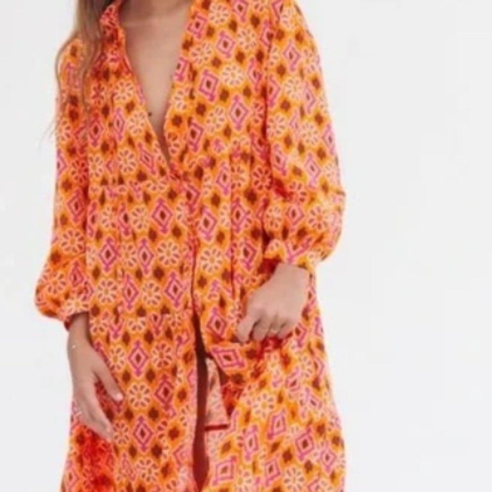 Zara Long Print Dress, Orange, M - WORN ONCE